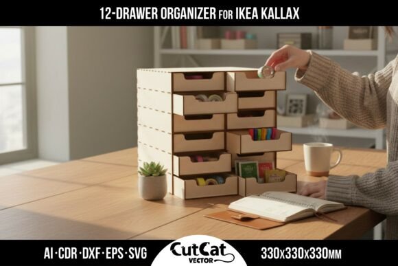Download 12 Drawer IKEA KALLAX Organizer SVG File - Organizer Collection